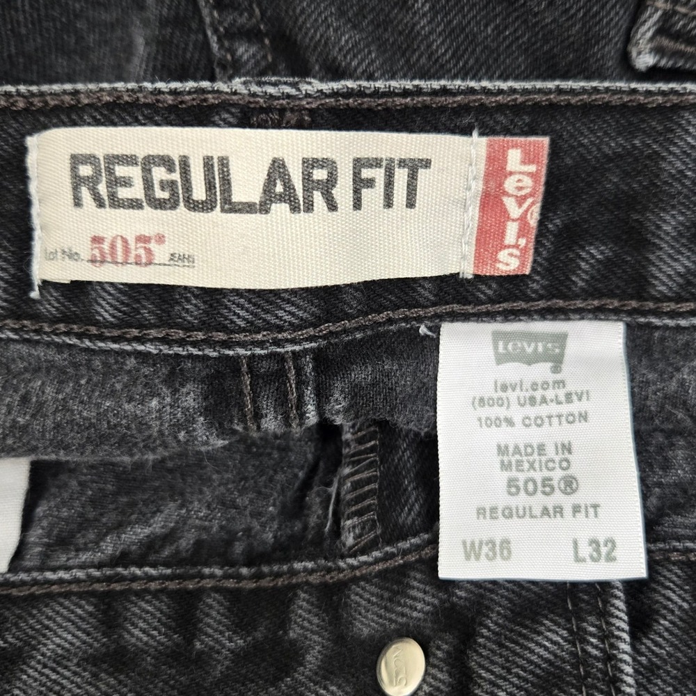 VINTAGE Levis 505 W34 L31  Black Faded Regular Fit 100% Cotton Grunge Y2K Thrash - Picture 3 of 11
